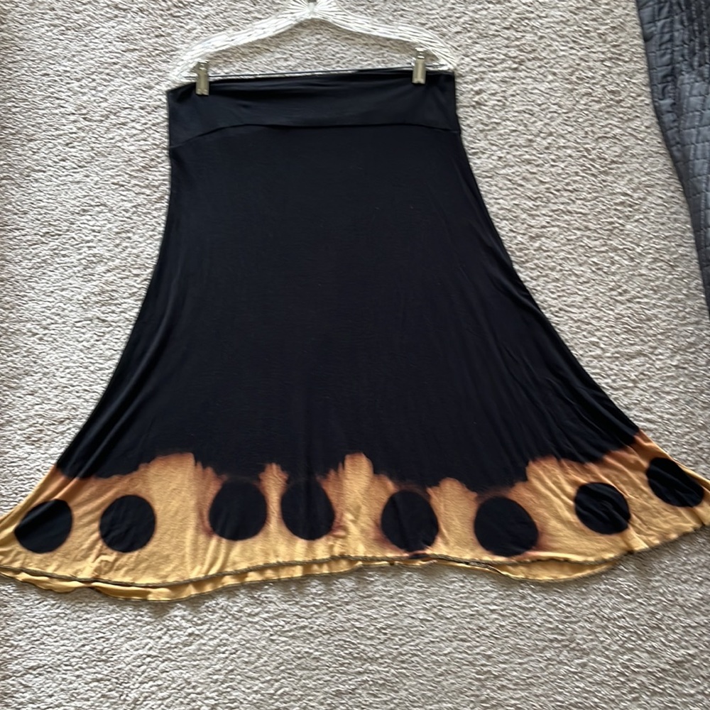 MOON TIDE DYERS MIDI SKIRT - BLACK & GOLD TIE DYE - SIZE L